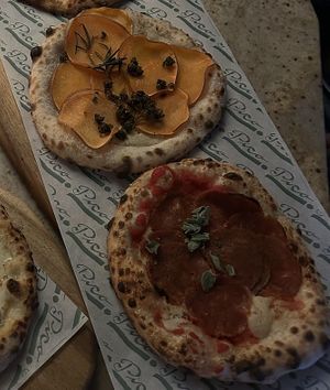 sweet potato “bacon” and vegan pepperoni   at Pico Pizza - Nørrebro in Copenhagen