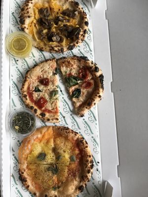 Three of the four vegan options at Pico Pizza - Nørrebro in Copenhagen