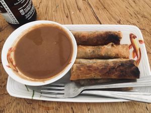Lumpias with peanut sauce  at Neverland in Cebu