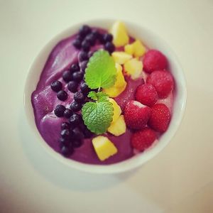 Acai smoothiebowl at Eko-Logiskt konceptcafé in Falkenberg