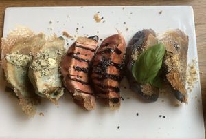 Gyoza’s were all different. at Plant Based Sushi in Amsterdam