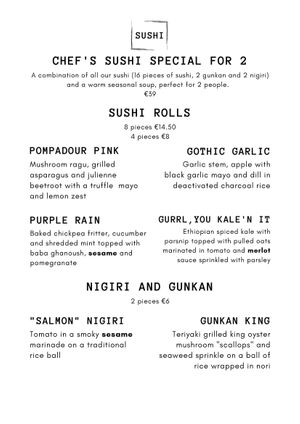 Plant Based Sushi sushi menu at Plant Based Sushi in Amsterdam