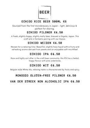 Plant Based Sushi beer menu at Plant Based Sushi in Amsterdam