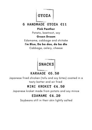 Plant Based Sushi snack menu at Plant Based Sushi in Amsterdam