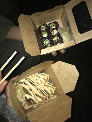 Top = mighty mushrooms bottom = fried California dream, both different but amazing  at Plant Based Sushi in Amsterdam