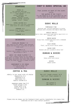 Menu  at Plant Based Sushi in Amsterdam