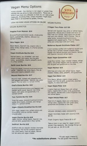 Vegan menu 04/03/2024   at Viva Mexicana in Sebastopol