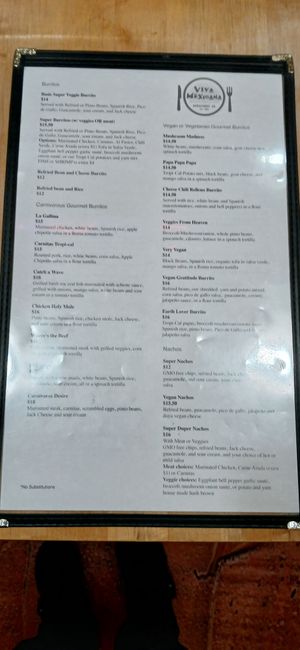 General menu at Viva Mexicana in Sebastopol
