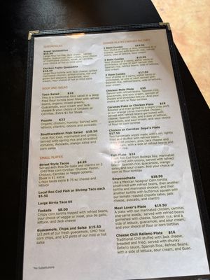Regular menu page 1  at Viva Mexicana in Sebastopol