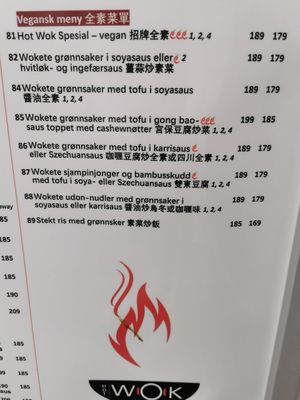 Vegan menu at Hot Wok City in Bergen