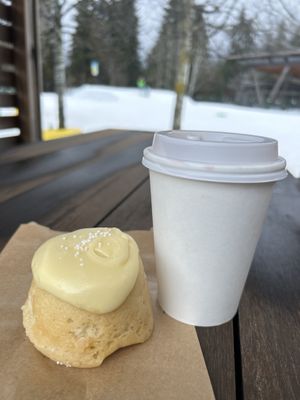 Passion fruit cake and soy flat white   at Purebread in Whistler