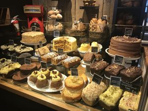 Middle: vegan mini banana coconut loaf, right: vegan chocolate peanutbutter mini loaf. Behind: breads (a lot of them are vegan!) at Purebread in Whistler