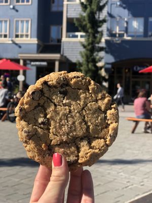 Vegan flourless choc chip cookie at Purebread in Whistler