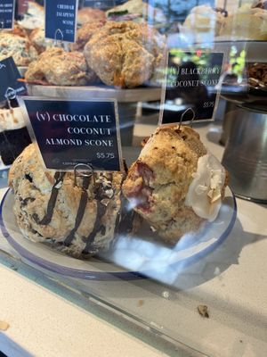 Vegan Chocolate Coconut Almond Scone and Vegan Blackberry Coconut Scone  at Purebread - W Broadway in Vancouver