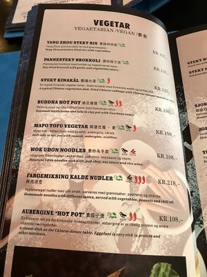Veg page of the menu at Soya in Bergen