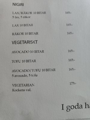 Menu at YumYum - i City in Vasteras