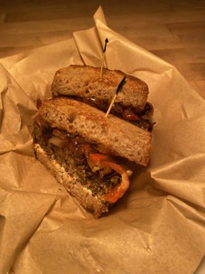 Pictured here is the patty melt burger with melty horseradish hazelnut chèvre  at Fermenter in Portland