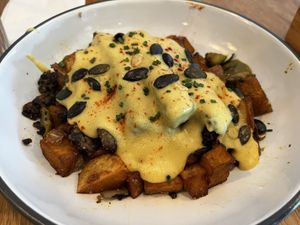 hash… the sauce was incredible, lots of potatoes  at Fermenter in Portland