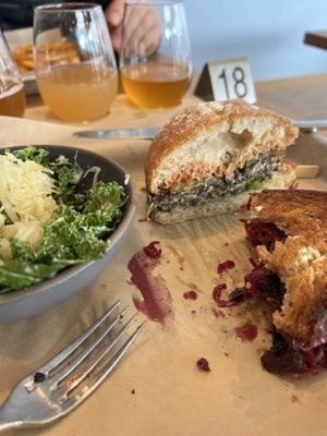 Half the tempeh burger, kale salad and a smidge of the Rueben  at Fermenter in Portland