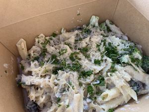 Cashew Alfredo with gluten-free pasta at Natural World Market & Cafe in Redondo Beach