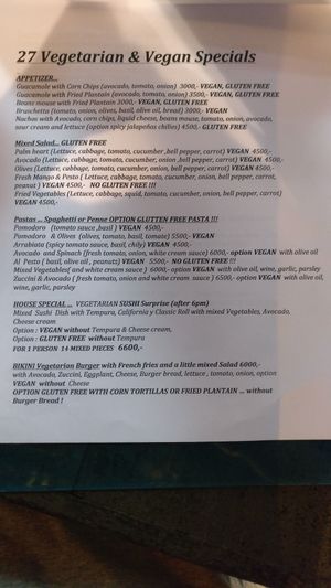 First page of Vegetarian/Vegan enu at Bikini in Puerto Viejo De Talamanca