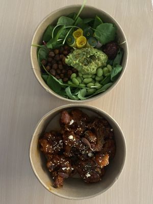 Avocado macro bowl and Korean fried “chicken” (cauliflower) - delivered by Uber Eats  at Little Tree Food 小小樹食 - Xiǎo Xiǎo Shù Shí in Taipei