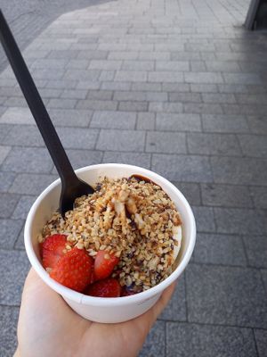Size S mit Erdbeeren, gerösteten Haselnüssen, Chocolate Chunks & Schokosauce at YOMARO - Domstrasse in Wurzburg