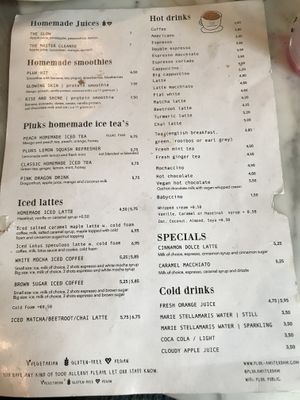 Pink heart indicates vegan  at Pluk in Amsterdam