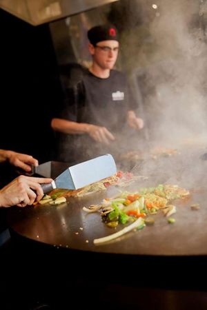 Veggies on the grill! at HuHot Mongolian Grill in Layton