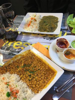 Dahl and a veggie curry with spinach and dairy.  at Le Penjab in Saint-malo