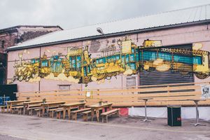 The huge terrace, in an old train shed. at La Grenze in Strasbourg