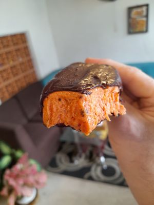 New recipe. Chocolate N Peach 60.000 at Filthy Vegan in Ho Chi Minh City