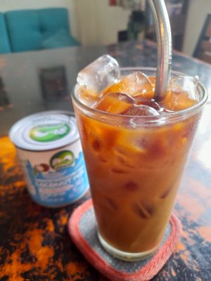 Vegan iced white coffee with vegan Condensed Milk at Filthy Vegan in Ho Chi Minh City