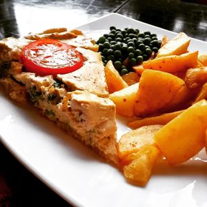 Vegan quiche with chips and peas at Filthy Vegan in Ho Chi Minh City