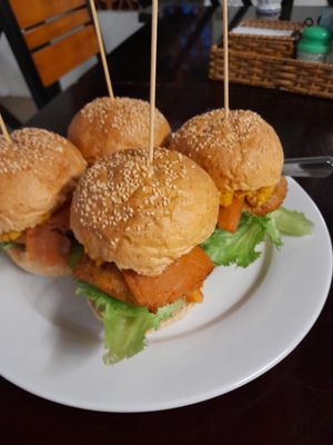 Vegan bacon cheese burgers. at Filthy Vegan in Ho Chi Minh City