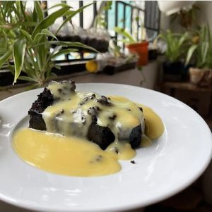 Chocolate brownie with vegan custard at Filthy Vegan in Ho Chi Minh City
