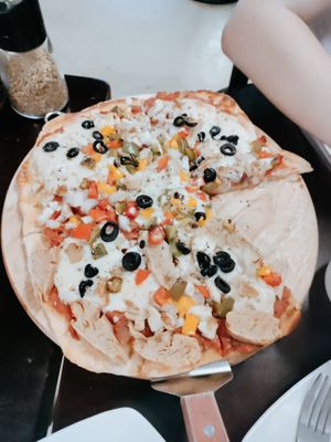 Vegan pizza, delicious homemade cheese and lots of toppings. at Filthy Vegan in Ho Chi Minh City
