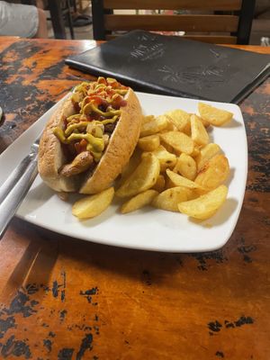Mexican hotdog + home cooked chips  at Filthy Vegan in Ho Chi Minh City