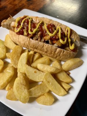 Chilli hot dog and chips   at Filthy Vegan in Ho Chi Minh City