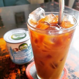 Vegan iced white coffee (coconut condensed milk) at Filthy Vegan in Ho Chi Minh City