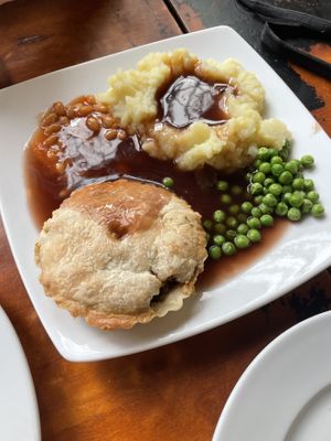 Pie with mash and 50/50 peas and beans  at Filthy Vegan in Ho Chi Minh City