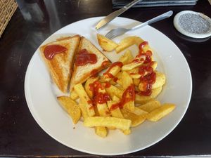 Toastie and chips   at Filthy Vegan in Ho Chi Minh City