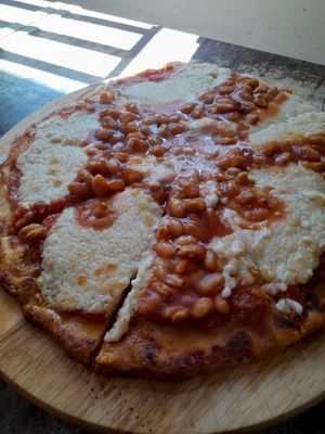British pizza. Cheese and beans at Filthy Vegan in Ho Chi Minh City