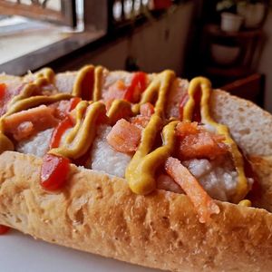 Cashew cheese and facon bacon hotdog at Filthy Vegan in Ho Chi Minh City