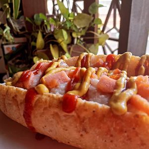 Cashew cheese and facon bacon hotdog at Filthy Vegan in Ho Chi Minh City