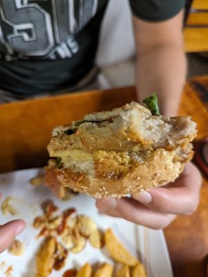 Facon bacon burger with fries at Filthy Vegan in Ho Chi Minh City