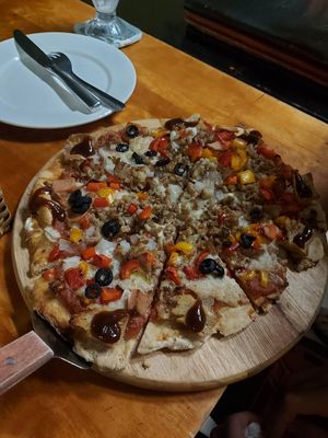 No meat lovers pizza at Filthy Vegan in Ho Chi Minh City