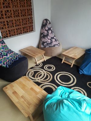 Bean bag lounge upstairs at Filthy Vegan in Ho Chi Minh City