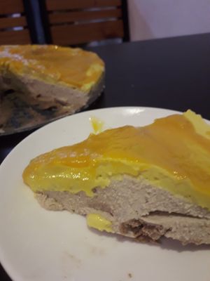 Vegan Cheesecake. Made mainly with walnuts and cashews. Mango & coconut flavour. YUM! Give me filth! at Filthy Vegan in Ho Chi Minh City