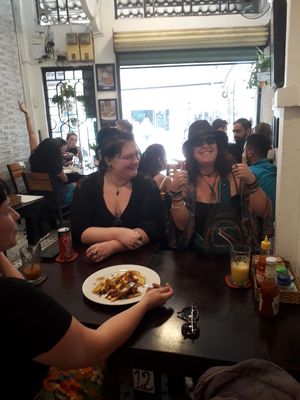 Enjoying the company and the food at Filthy Vegan in Ho Chi Minh City